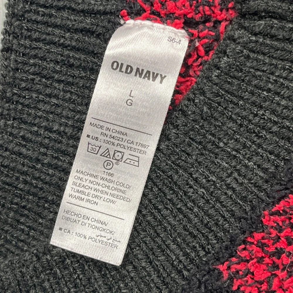 Old Navy Pet Sweater Large Red Black Buffalo Plaid Popcorn Knit Leash Hole‎